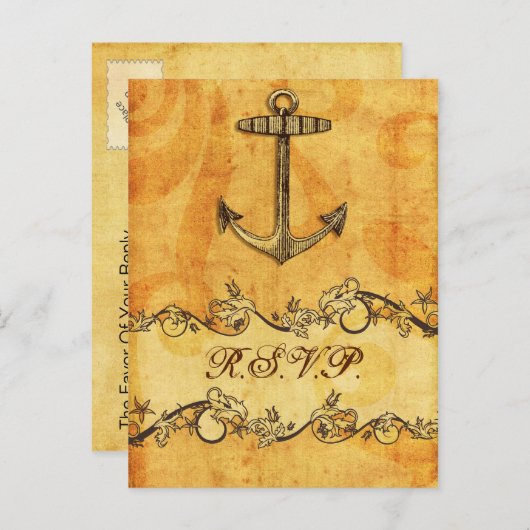 rustige, , anker nautische bruiloft rsvp uitnodiging briefkaart (Voorkant / Achterkant)