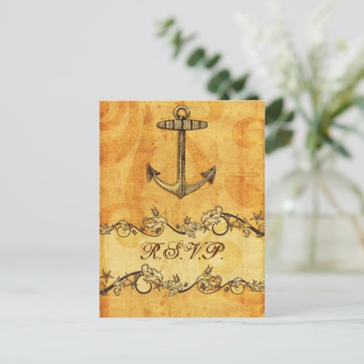rustige, , anker nautische bruiloft rsvp uitnodiging briefkaart (Staand voorkant)
