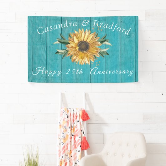 Rustige Anniversay| Zonnebloem Blauwgroen blauw ho Spandoek (Insitu)