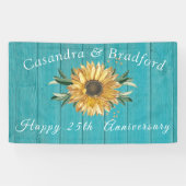 Rustige Anniversay| Zonnebloem Blauwgroen blauw ho Spandoek (Horizontaal)