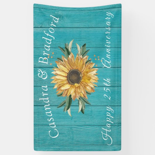 Rustige Anniversay| Zonnebloem Blauwgroen blauw ho Spandoek (Verticaal)