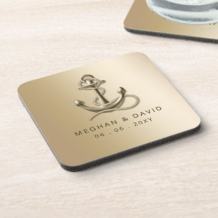 Rustige  Antiek Anchor Nautical Wedding Bier Onderzetter