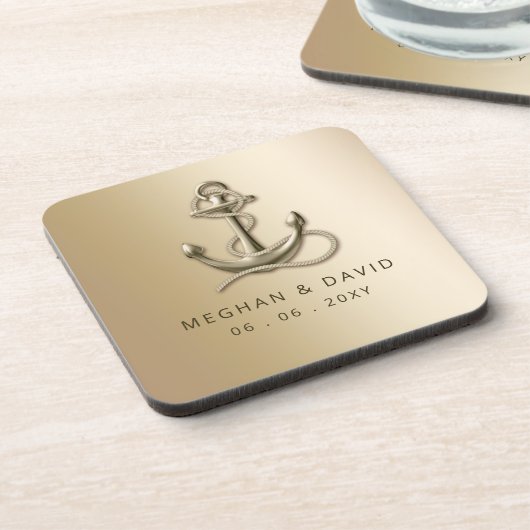 Rustige  Antiek Anchor Nautical Wedding Bier Onderzetter (Linkerzijde)