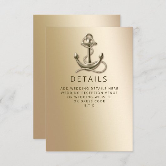Rustige  Antiek Anchor Nautical Wedding Informatiekaartje (Voorkant / Achterkant)