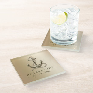 Rustige  Antiek Anchor Nautical Wedding Ro Glazen Onderzetter