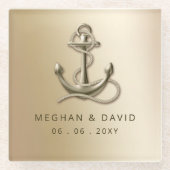 Rustige  Antiek Anchor Nautical Wedding Ro Glazen Onderzetter (Voorkant)
