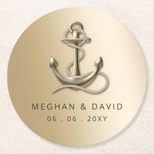 Rustige Antiek Anchor Nautical Wedding Ronde Kartonnen Onderzetter (Voorkant)