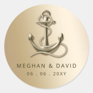 Rustige Antiek Anchor Nautical Wedding Ronde Sticker