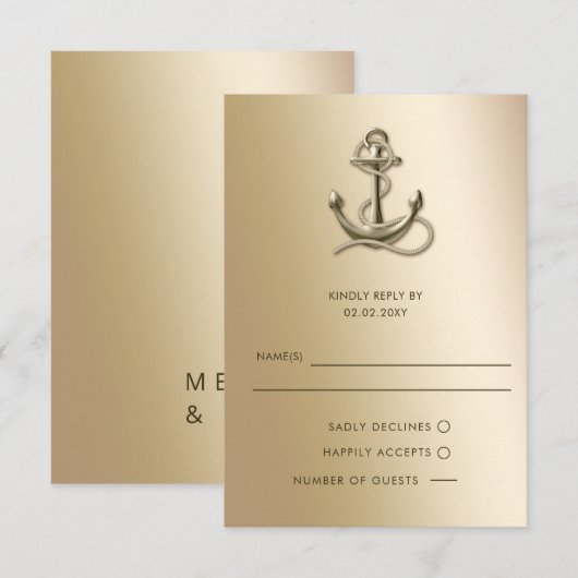 Rustige  Antiek Anchor Nautical Wedding RSVP Kaartje (Voorkant / Achterkant)