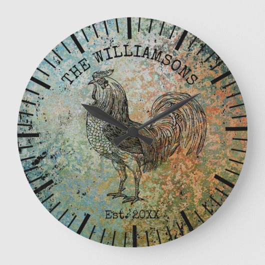 Rustige Antiek familienaam Boerderij Rooster Grote Klok (Voorkant)