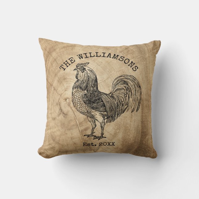 Rustige  Antiek familienaam Boerderij Rooster Kussen (Voorkant)