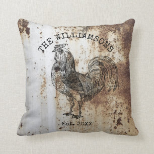 Rustige  Antiek familienaam Boerderij Rooster Kussen