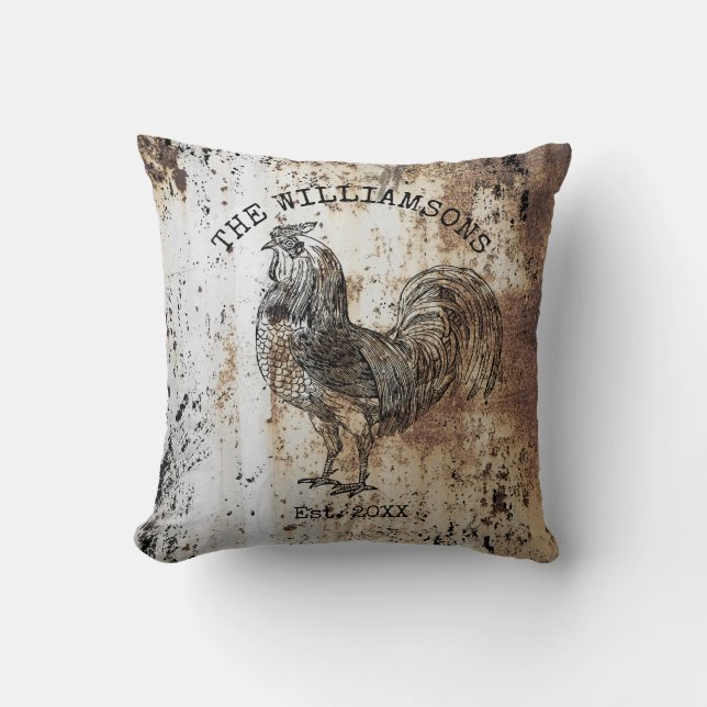 Rustige  Antiek familienaam Boerderij Rooster Kussen (Voorkant)