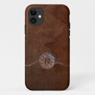 Rustige Antiek look in reliëf lederen monogram Case-Mate iPhone Case