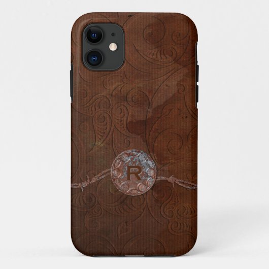 Rustige Antiek look in reliëf lederen monogram Case-Mate iPhone Case (Achterkant)