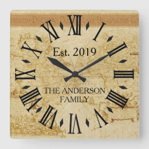  Rustige Antiek Wereldkaart - Aangepast Vierkante Klok