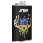 Rustige Antlers Blauwbellen en Zonnebloemen Heupfles (Rechts)