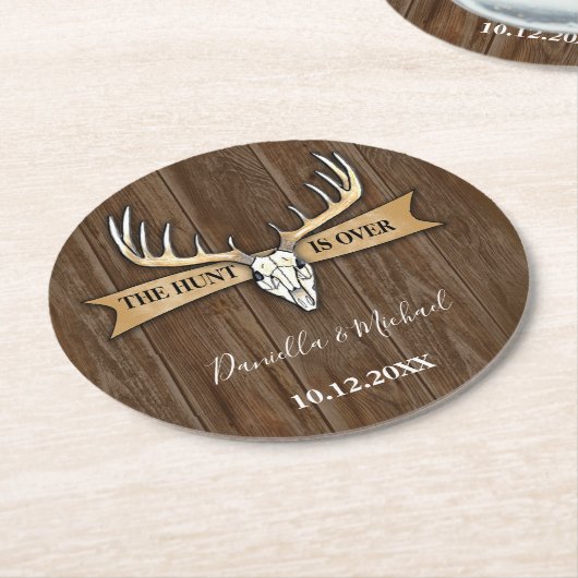 Rustige Antlers Deer Skull Wedding Ronde Kartonnen Onderzetter (Gebogen)