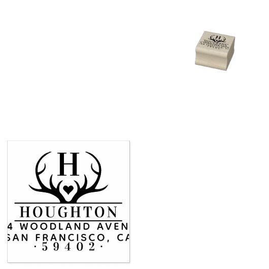 Rustige Antlers Familienaam Monogram Retouradres Rubberstempel (Gestempeld)