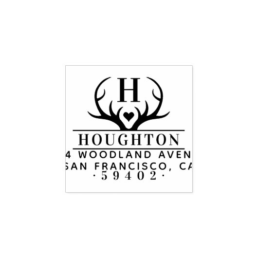 Rustige Antlers Familienaam Monogram Retouradres Rubberstempel (Afrduk)