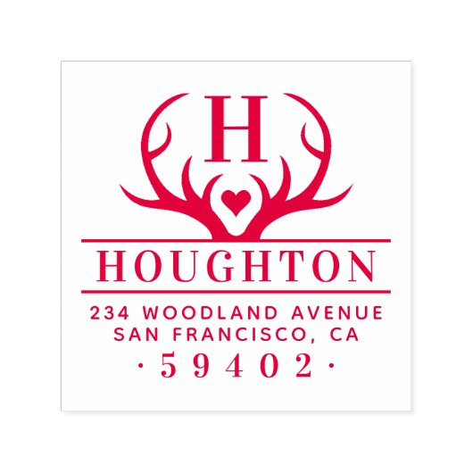 Rustige Antlers Familienaam Monogram Retouradres Zelfinktende Stempel (Design)
