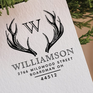 Rustige Antlers Family Monogram Return Address Rubberstempel