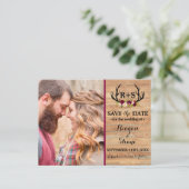 Rustige Antlers Floral Burgundy Wood bespaart datu Aankondigingskaart (Staand voorkant)