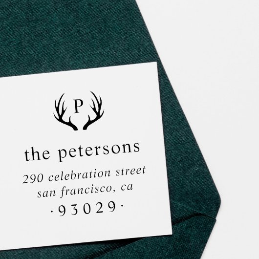 Rustige Antlers Monogram Naam Naam Naam Terugkeera Rubberstempel