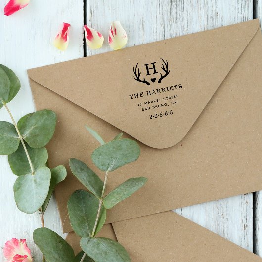 Rustige Antlers Monogram Naam Naam Naam Terugkeera Zelfinktende Stempel