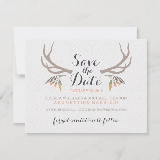 Rustige Antlers sparen de Datum Save The Date (Voorkant)