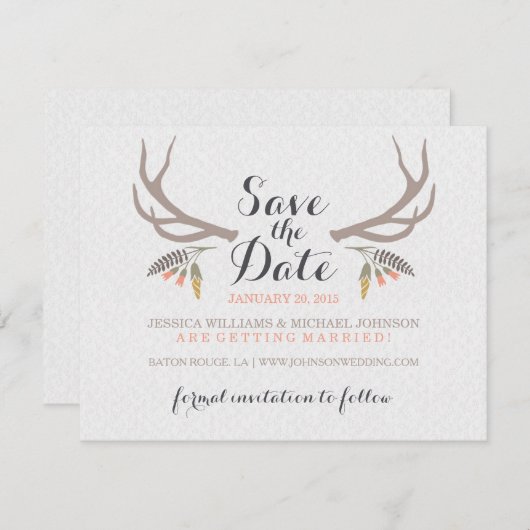Rustige Antlers sparen de Datum Save The Date (Voorkant / Achterkant)