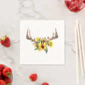 Rustige Antlers Sunflower Monogram Wedding Cocktai Servet (Insitu)
