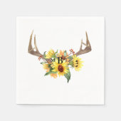 Rustige Antlers Sunflower Monogram Wedding Cocktai Servet (Voorkant)