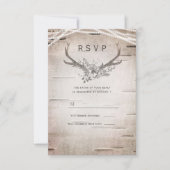 Rustige Antlers White Birch Vintage Wedding RSVP Kaart (Voorkant)