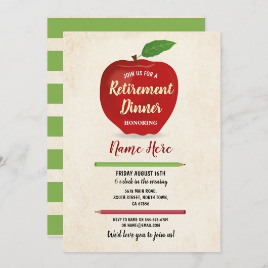 Rustige Apple Retirement Party Red Teacher Cream R Kaart (Voorkant / Achterkant)
