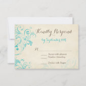 Rustige  Aqua Vlourish Wedding RSVP-kaarten RSVP Kaartje (Voorkant)