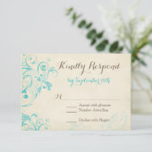 Rustige  Aqua Vlourish Wedding RSVP-kaarten RSVP Kaartje (Staand voorkant)