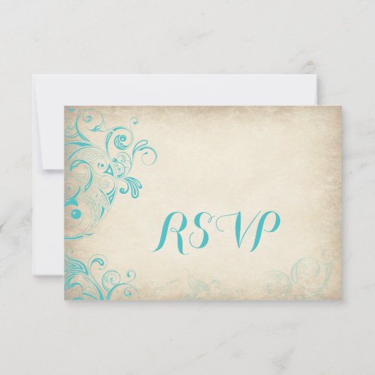 Rustige  Aqua Vlourish Wedding RSVP-kaarten RSVP Kaartje (Achterkant)