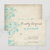 Rustige  Aqua Vlourish Wedding RSVP-kaarten RSVP Kaartje (Voorkant / Achterkant)
