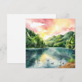 Rustige Aquarel Berg Rivier Zonsopgang  (Voorkant / Achterkant)