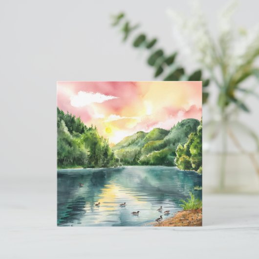 Rustige Aquarel Berg Rivier Zonsopgang  (Staand voorkant)
