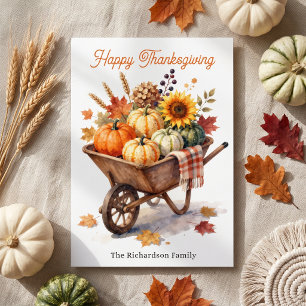 Rustige Aquarel Pompoen Kruiwagen Thanksgiving Kaart