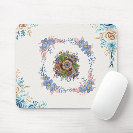 Rustige Aquarel Tuin – Licht Bloemendesign Muismat (Met muis)