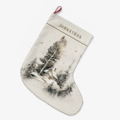 Rustige Aquarel Winter Landhuis Grote Kerstsok (Voorkant (Hangend))