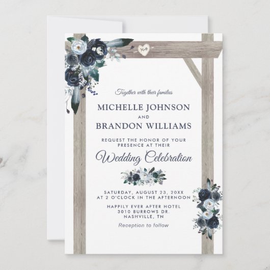 Rustige Arch Dusty Blue Floral Wedding Kaart (Voorkant)