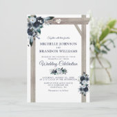 Rustige Arch Dusty Blue Floral Wedding Kaart (Staand voorkant)