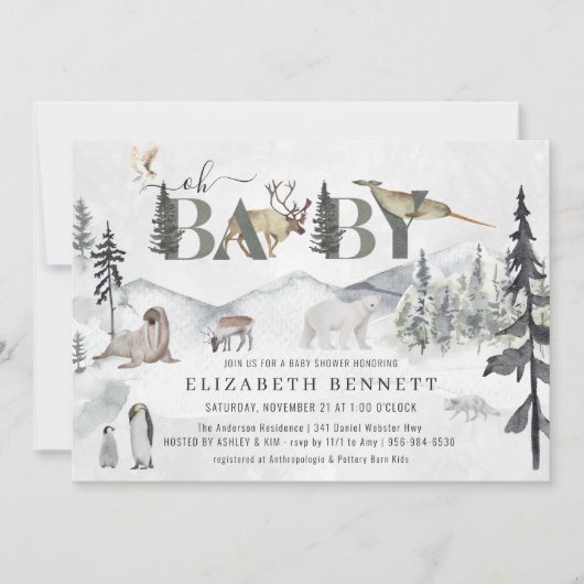 Rustige Arctische dieren | Uitnodiging tot Baby sh (Voorkant)