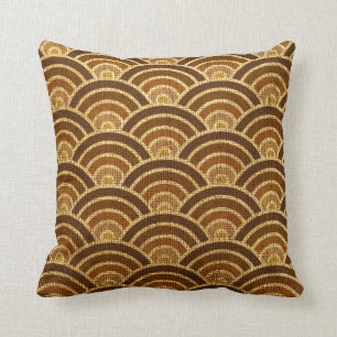 Rustige Art Deco Fish Scales Pattern Brown Kussen