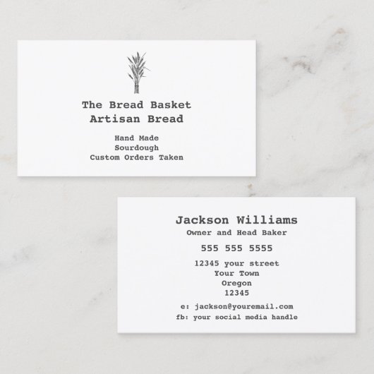 Rustige Artisan Bakery | Bundel tarwe Visitekaartje (Voorkant / Achterkant)