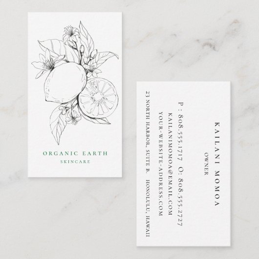 Rustige Artisan Botanische Lemon Logo Visitekaartje (Voorkant / Achterkant)